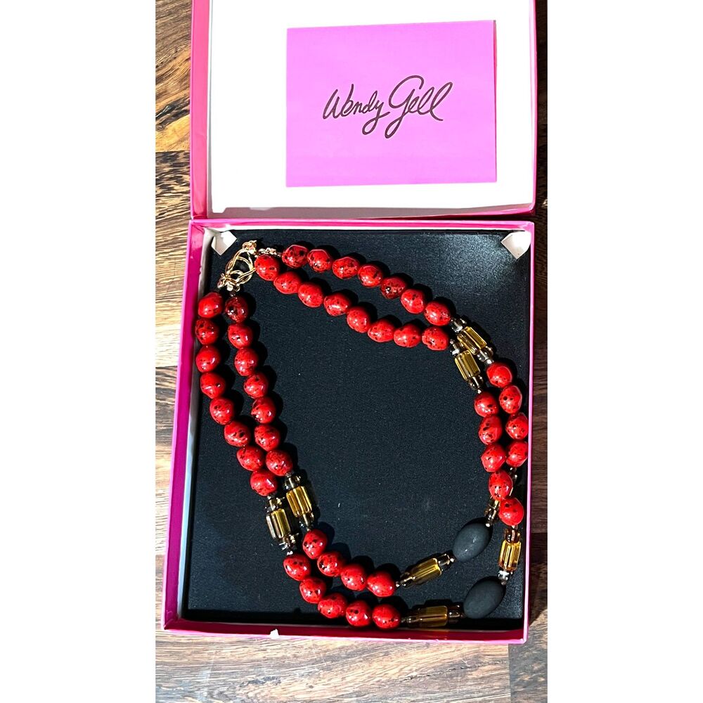 Wendy Gell Signed Amber Bead Adjustable Necklace